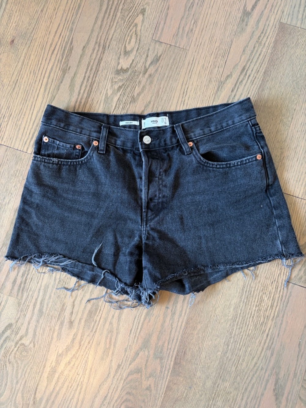 Mango “Hailey” Black Distressed Denim Shorts